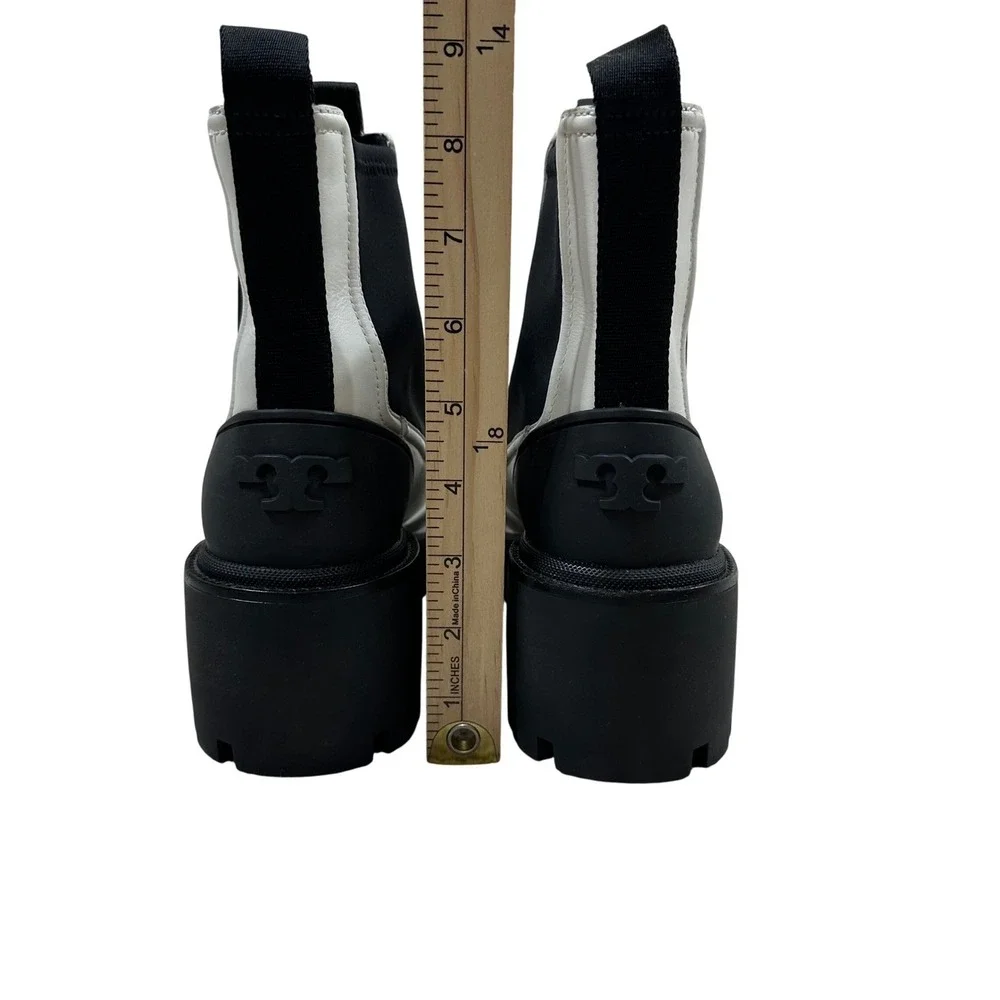 Tory Burch Black White Leather Lug Sole Chelsea Boots 8913 D23 Womens 8.5 NEW